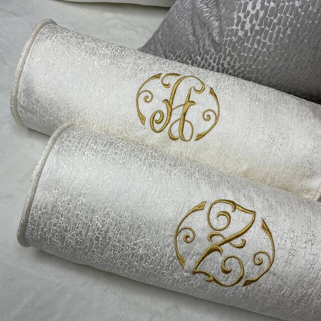 "Luxury Personalised Initial Embroidered Bolster Cushion 16""x6" - image 1