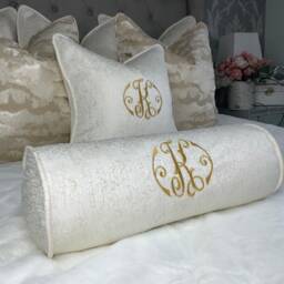 "Luxury Personalised Initial Embroidered Bolster Cushion 16""x6" - thumbnail 3