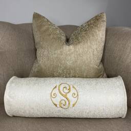"Luxury Personalised Initial Embroidered Bolster Cushion 16""x6" - thumbnail 4