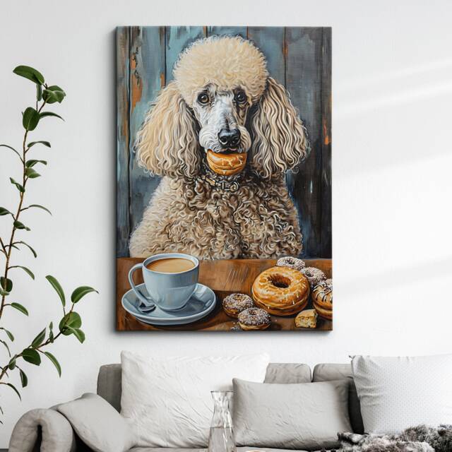 Poodle Coffee Doughnut Cafe Dog Painting Framed Poster Print Or Canvas Wall Decor Art Bedroom Home Interior Gift For Pet Lover - image 1