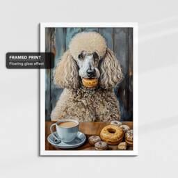 Poodle Coffee Doughnut Cafe Dog Painting Framed Poster Print Or Canvas Wall Decor Art Bedroom Home Interior Gift For Pet Lover - thumbnail 3