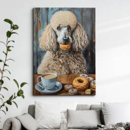 Poodle Coffee Doughnut Cafe Dog Painting Framed Poster Print Or Canvas Wall Decor Art Bedroom Home Interior Gift For Pet Lover - thumbnail 1