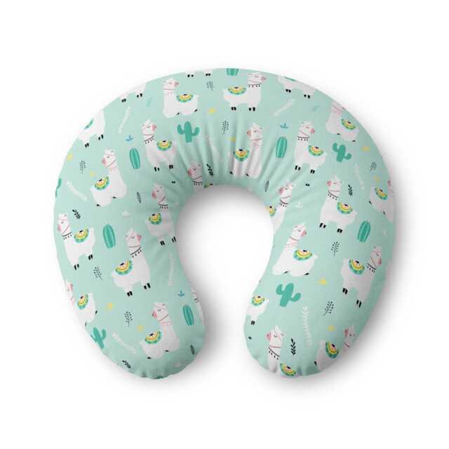 Mint Llama Pattern Nursing Pillow Cover - Cute Cactus Alpaca Print - image 1