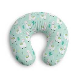 Mint Llama Pattern Nursing Pillow Cover - Cute Cactus Alpaca Print - thumbnail 2