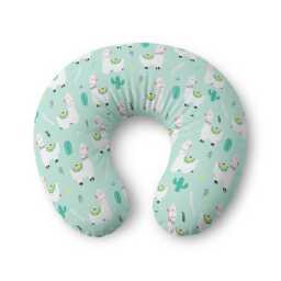 Mint Llama Pattern Nursing Pillow Cover - Cute Cactus Alpaca Print - thumbnail 1