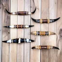 Genuine Bull Steer Horn Mount - Longhorn & Leather Mounted Wall Art Western Decor - thumbnail 2