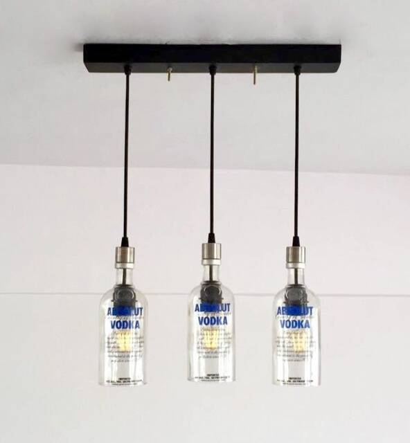 Industrial Light Fixture - Chandelier Ceiling Lamp Made From Absolut Vodka Bottle For Home, Restaurant & Bar Island - image 1