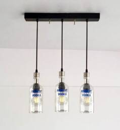 Industrial Light Fixture - Chandelier Ceiling Lamp Made From Absolut Vodka Bottle For Home, Restaurant & Bar Island - thumbnail 1