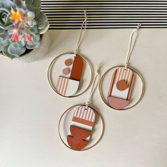 Mini Modern Wall Hanging - Handmade Pink & Gold Mid Century Art - image 1