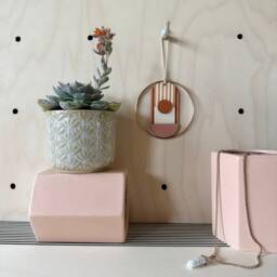 Mini Modern Wall Hanging - Handmade Pink & Gold Mid Century Art - thumbnail 3