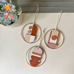 Mini Modern Wall Hanging - Handmade Pink & Gold Mid Century Art - thumbnail 1