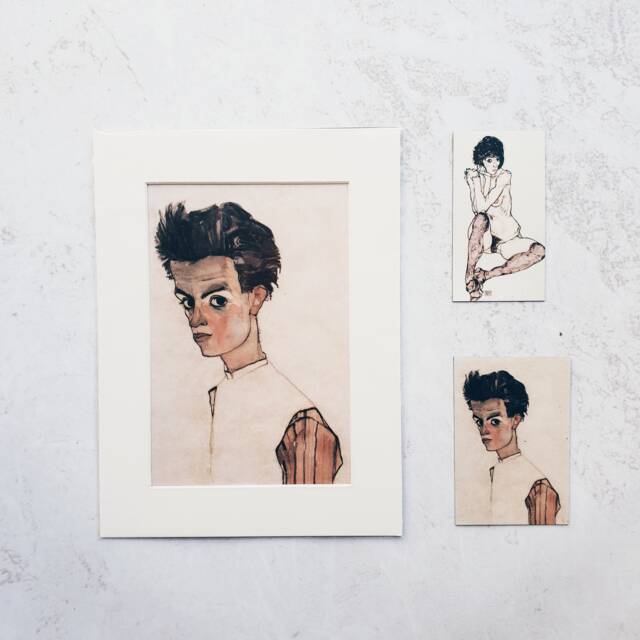 Photo Art Print With Passe-Partout Egon Schiele Autoportrait 18x24 cm + 2 Magnets - image 1