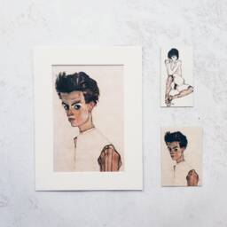Photo Art Print With Passe-Partout Egon Schiele Autoportrait 18x24 cm + 2 Magnets - thumbnail 1