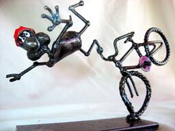 Crashing Cycling Hand Sculpted Steel Mouse Sculpture - thumbnail 1