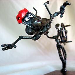 Crashing Cycling Hand Sculpted Steel Mouse Sculpture - thumbnail 2