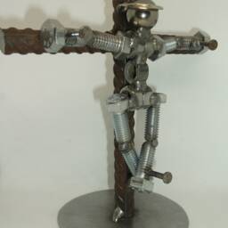 Jesus On The Cross-Metal Bolt Figurine, Upcycled Metal Art, Religious Art - thumbnail 3