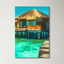 Maldives Villas 3 Panel Split Canvas Wall Art Tropical Ocean Paradise Turquoise Sea Oil Painting Framed Home Decor Travel Gift - thumbnail 4