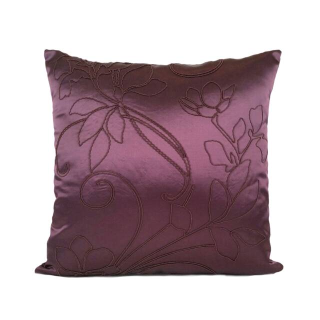 Purple Plum Throw Pillow Cover With Floral Details, Decorative Cushion Covers, Satin Blend Accent Pillowcase, Modern Luxury Designer Pillows - image 1