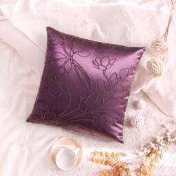 Purple Plum Throw Pillow Cover With Floral Details, Decorative Cushion Covers, Satin Blend Accent Pillowcase, Modern Luxury Designer Pillows - thumbnail 2