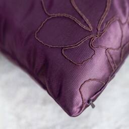 Purple Plum Throw Pillow Cover With Floral Details, Decorative Cushion Covers, Satin Blend Accent Pillowcase, Modern Luxury Designer Pillows - thumbnail 3