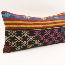 12x24 Turkish Kilim Pillow Cover Vintage Handwoven Wool Lumbar Cushion - thumbnail 3