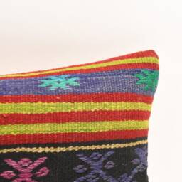 12x24 Turkish Kilim Pillow Cover Vintage Handwoven Wool Lumbar Cushion - thumbnail 2