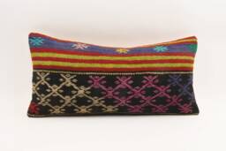 12x24 Turkish Kilim Pillow Cover Vintage Handwoven Wool Lumbar Cushion - thumbnail 1