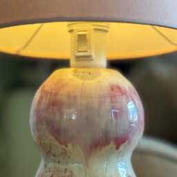 Handmade Ceramic Table Lamp - Pink & White Glaze Unique Romantic Bedside Light With Cotton Lampshade - thumbnail 3