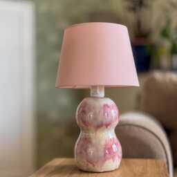 Handmade Ceramic Table Lamp - Pink & White Glaze Unique Romantic Bedside Light With Cotton Lampshade
