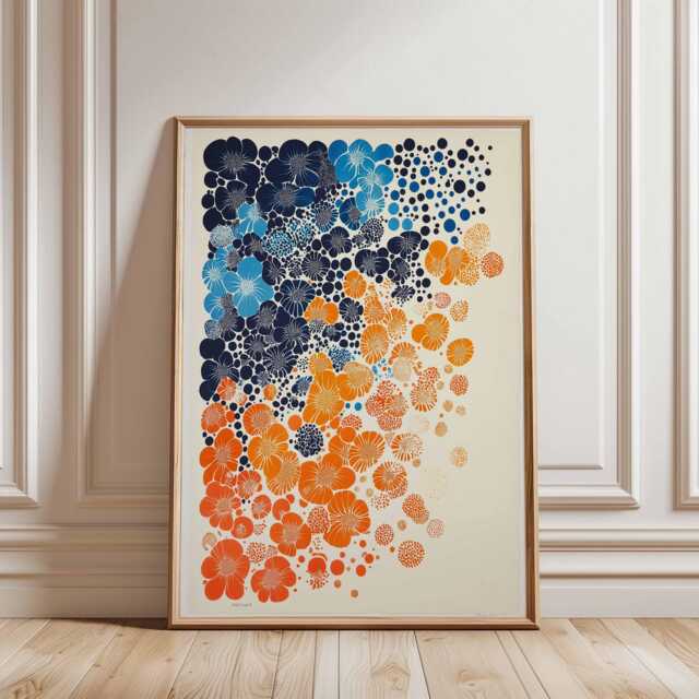 Modern Floral Wall Art, Blue & Orange Abstract Flower Poster, Contemporary Minimal Print For Stylish Home Decor - image 1