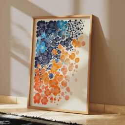 Modern Floral Wall Art, Blue & Orange Abstract Flower Poster, Contemporary Minimal Print For Stylish Home Decor - thumbnail 2
