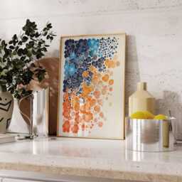 Modern Floral Wall Art, Blue & Orange Abstract Flower Poster, Contemporary Minimal Print For Stylish Home Decor - thumbnail 3