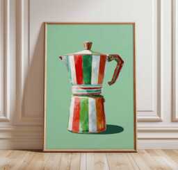 Italian Coffee Maker Poster Print, Moka Pot Wall Art, Colorful Kitchen Decor, Modern Pop Art Espresso Lover Gift Artwork - thumbnail 1