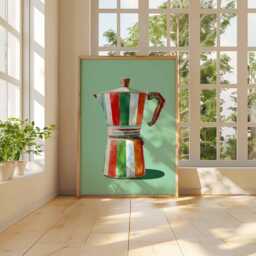 Italian Coffee Maker Poster Print, Moka Pot Wall Art, Colorful Kitchen Decor, Modern Pop Art Espresso Lover Gift Artwork - thumbnail 2