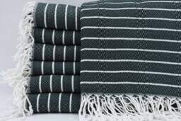 "Dark Green Towel, Bohemian Towel, Handmade Towel, Turkish Towel, 37""x70" - thumbnail 1