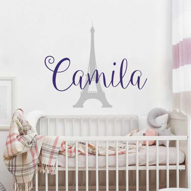 Personalized Baby Girl Name Wall Decal Paris Nursery Decor Ww6 - image 1