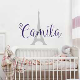 Personalized Baby Girl Name Wall Decal Paris Nursery Decor Ww6 - thumbnail 1
