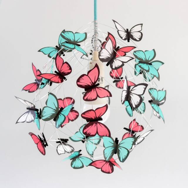 Butterfly Chandelier Teal, Rose & White Whimsical Nursery Lighting - image 1