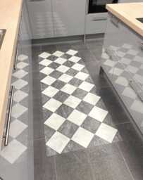 Checkered Kitchen Floor Mat, Black & White Vinyl Rug, Patterned Marble Tile Effect Runner