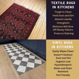 Checkered Kitchen Floor Mat, Black & White Vinyl Rug, Patterned Marble Tile Effect Runner - thumbnail 4