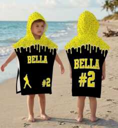 Personalized Ice Cream Drip Baseball Kid Hooded Towel, Kids Pool Custom Summer Vacation Gifts For Kid, Beach Towel - thumbnail 1