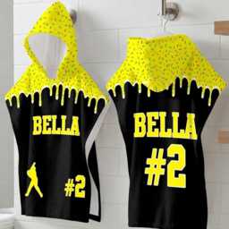 Personalized Ice Cream Drip Baseball Kid Hooded Towel, Kids Pool Custom Summer Vacation Gifts For Kid, Beach Towel - thumbnail 2