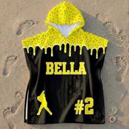 Personalized Ice Cream Drip Baseball Kid Hooded Towel, Kids Pool Custom Summer Vacation Gifts For Kid, Beach Towel - thumbnail 3