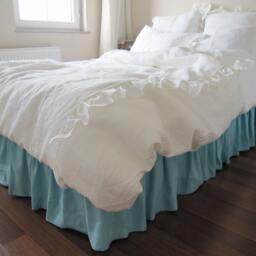 King Queen Ruffled Linen Duvet Cover Pillowcases Solid White Ivory Pink Blue Gray - Cotton Lace Trim -Romantic Shabby Chic Bedding Oversized - thumbnail 3