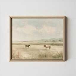 Horse Meadow Poster, Neutral Pasture Print, Country Wall Art, Paper - thumbnail 3