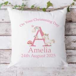Personalised Baby Girl Cushion, Christening Gift, Naming Ceremony Pillow, Baptism Keepsake Nursery Decor - thumbnail 3