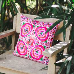 16x16 Embroidered Peony Pillow Cover, Hmong Hill Tribe Decor - Cs101Whipe - thumbnail 2