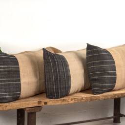 Antique Black Striped Linen Cushion Cover, Handmade From Flour Sacks - thumbnail 3