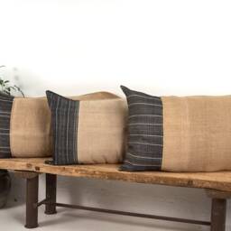 Antique Black Striped Linen Cushion Cover, Handmade From Flour Sacks - thumbnail 4