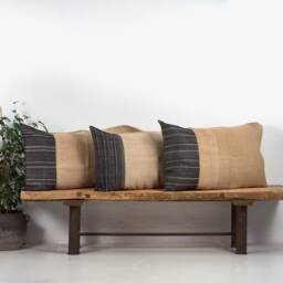 Antique Black Striped Linen Cushion Cover, Handmade From Flour Sacks - thumbnail 1